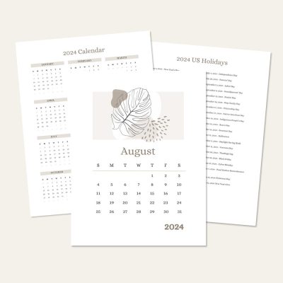 August Calendar Printable