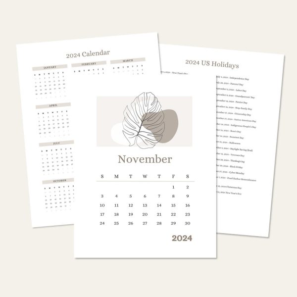 November Calendar Printable