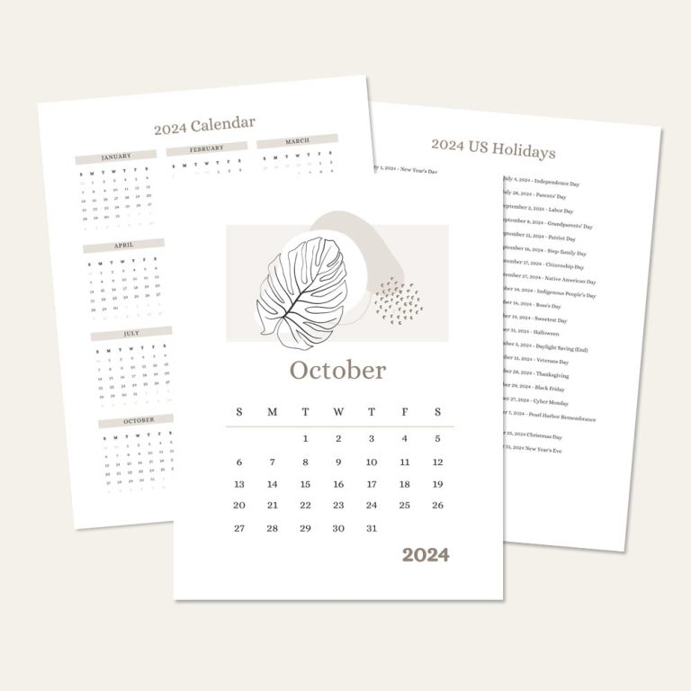 October Calendar Printable