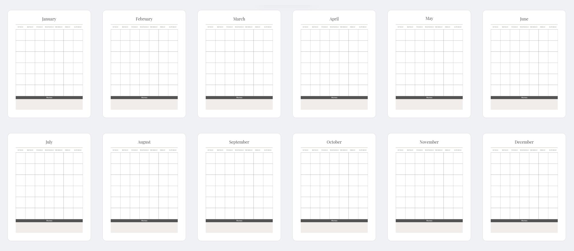 Undated Calendar Planner Pages Template